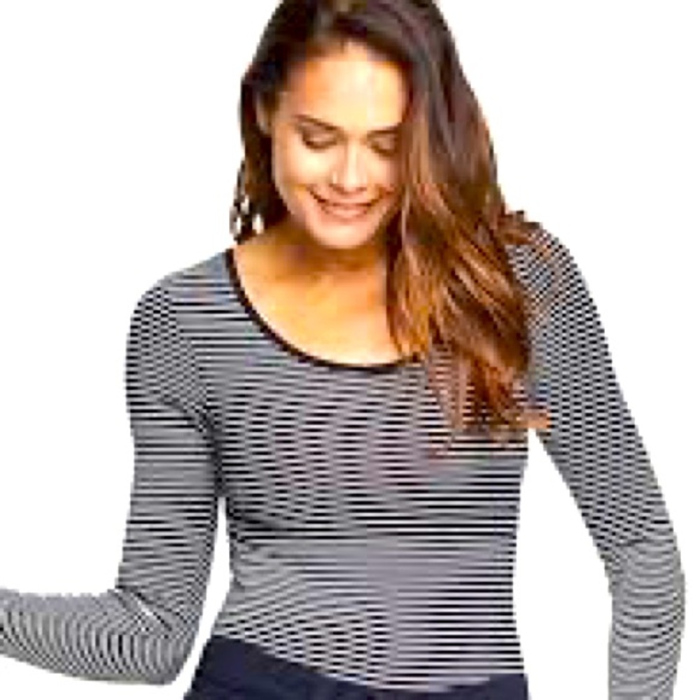 New tags Yummie black white stripe snap close long sleeve bodysuit cotton tee